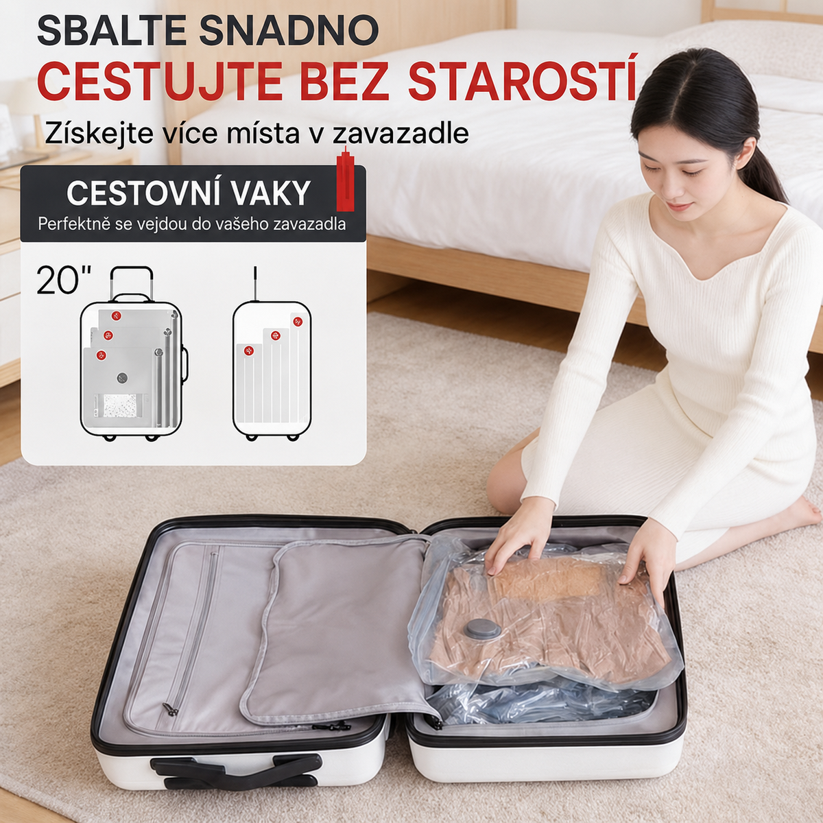 Meloria sacs sous vide dans une valise de voyage
